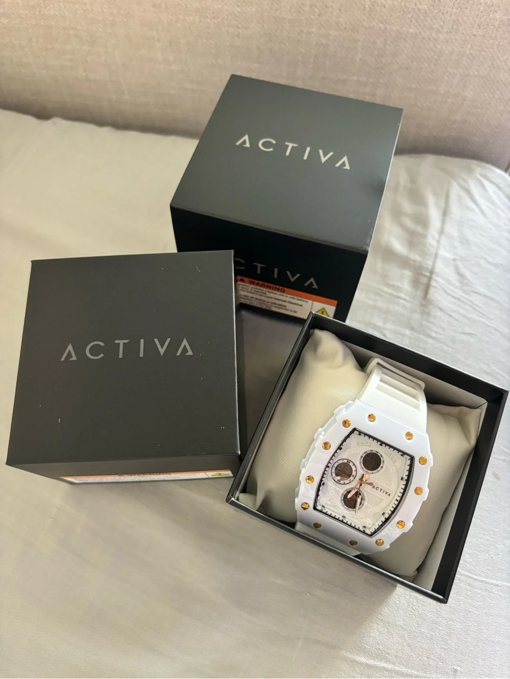 ACTIVA Men's White Chronograph Sport Watch with Gold Accents